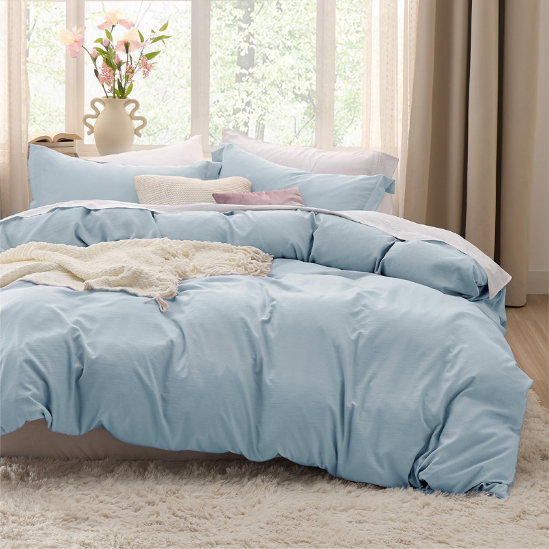 Ensemble de housse de couette Litsure, Housse de couette grand et 2 taies décoratives, Bleu ciel