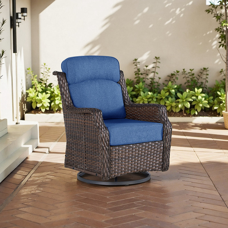 Luxury Patio Furniture Set with 6-inch Thick Cushion, Outdoor High Back Swivel Rocker Patio Chairs, for Deck Yard and Poolside, Blue