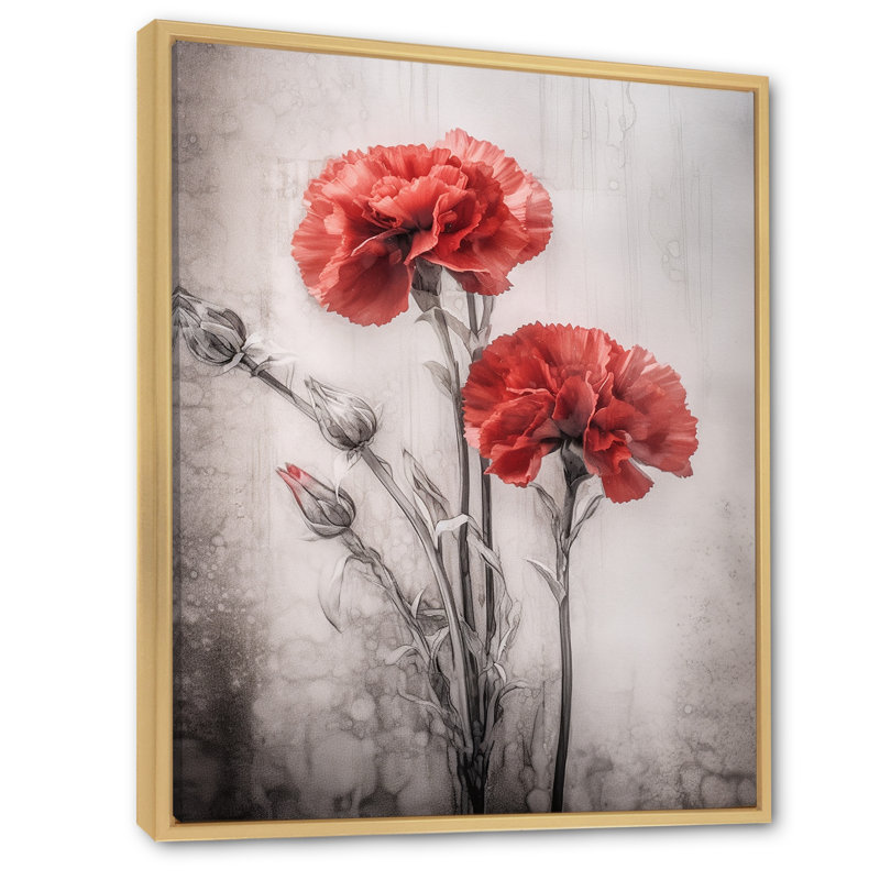Reproduction d'art sur toile «Red Carnation On», H 20 po x l 12 po x P 1 po, Cadre flottant naturel