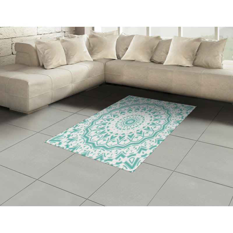 Aqua High Density Long Fiber Poly Threads Decorative Area Rug Carpet, Rectangle 4' x 5'8"