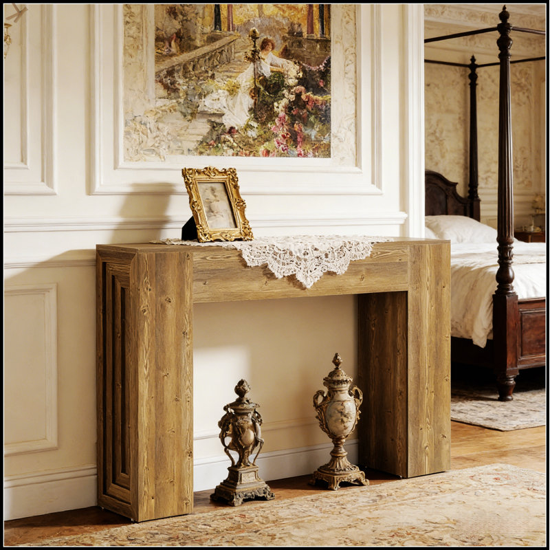 Console de couloir rustique en bois avec grand plateau pour une utilisation polyvalente et un style campagnard rétro