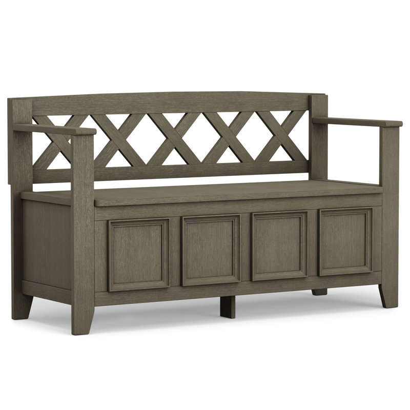 Farmhouse Gray Pinewood 48" Entryway Storage Bench with Latticework