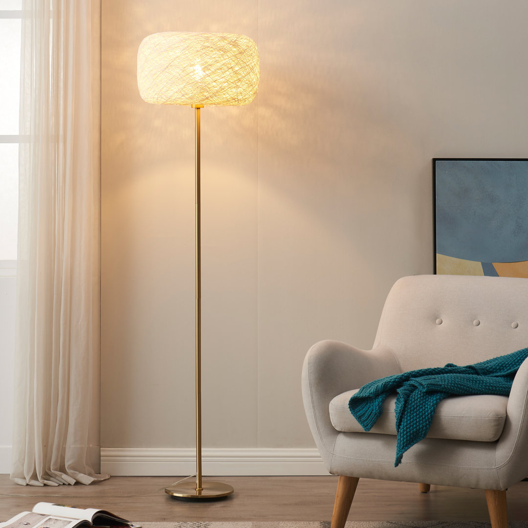 Rowan 66 in. Mid-Century Modern LED Energy Efficient Floor Lamp with Woven Drum Shade Brightech
