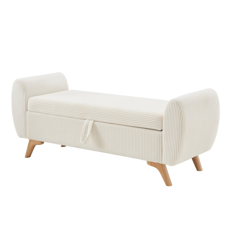 Banc de rangement rembourré à couvercle rabattable, Beige, Beige