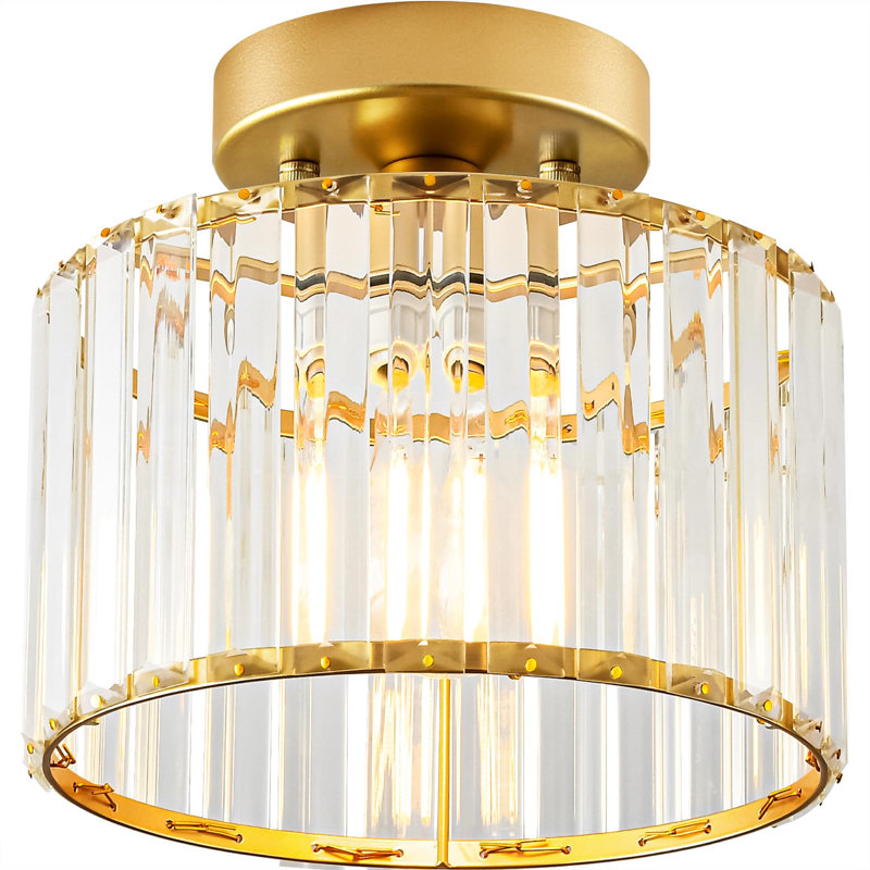 Plafonnier semi-encastré en cristal doré, luminaire de couloir moderne, lampe en métal près de la porte d'entrée de la salle de bain (8,66 po)