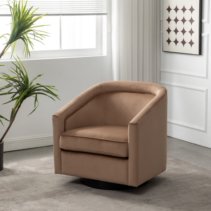 Aloisa Velvet Swivel Barrel Chair, Brown Velvet