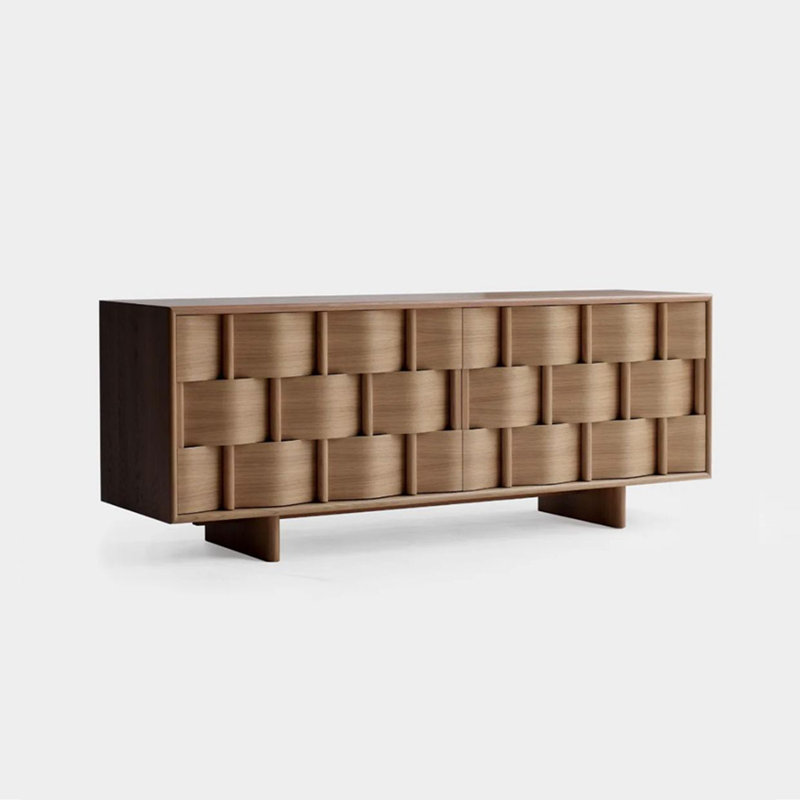 Buffet en bois massif tissé d'inspiration rétro