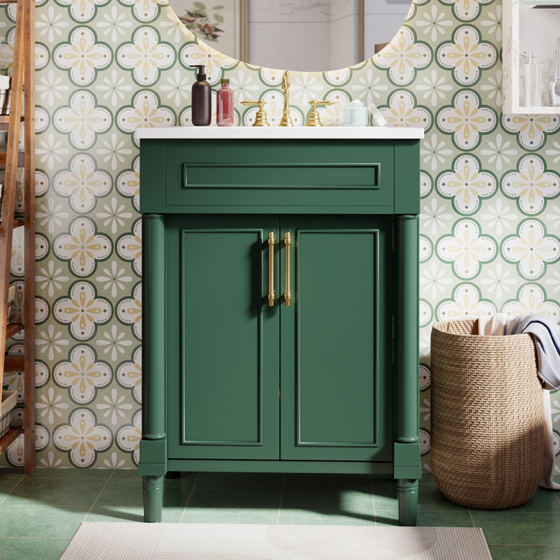 Linden 24" Modern Bathroom Vanity With Solid Wood And MDF, Green