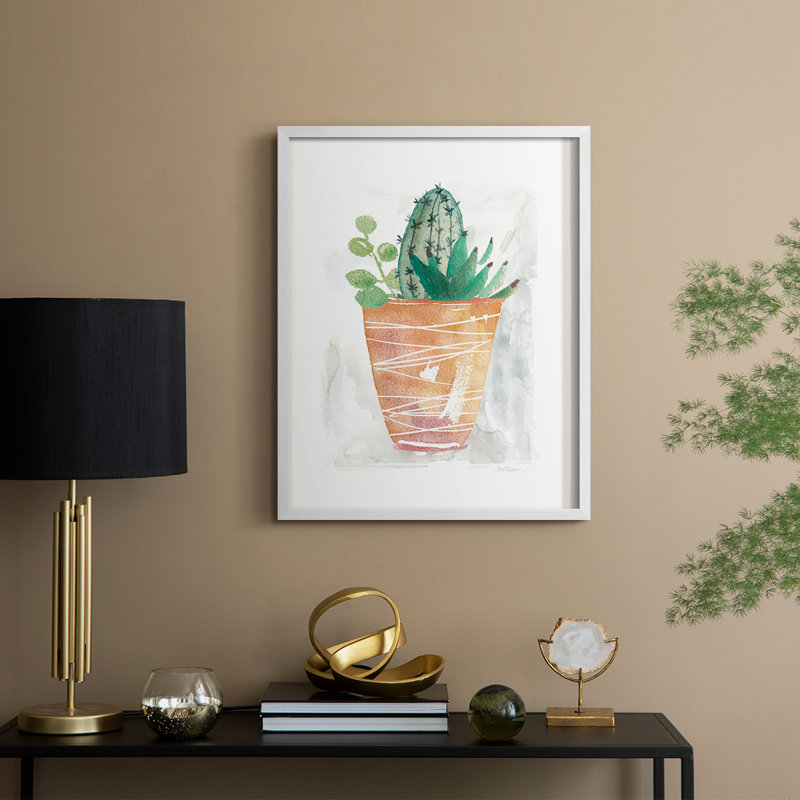Boho Cactus Framed Print - Solid Wood, 30" H x 24" W, White