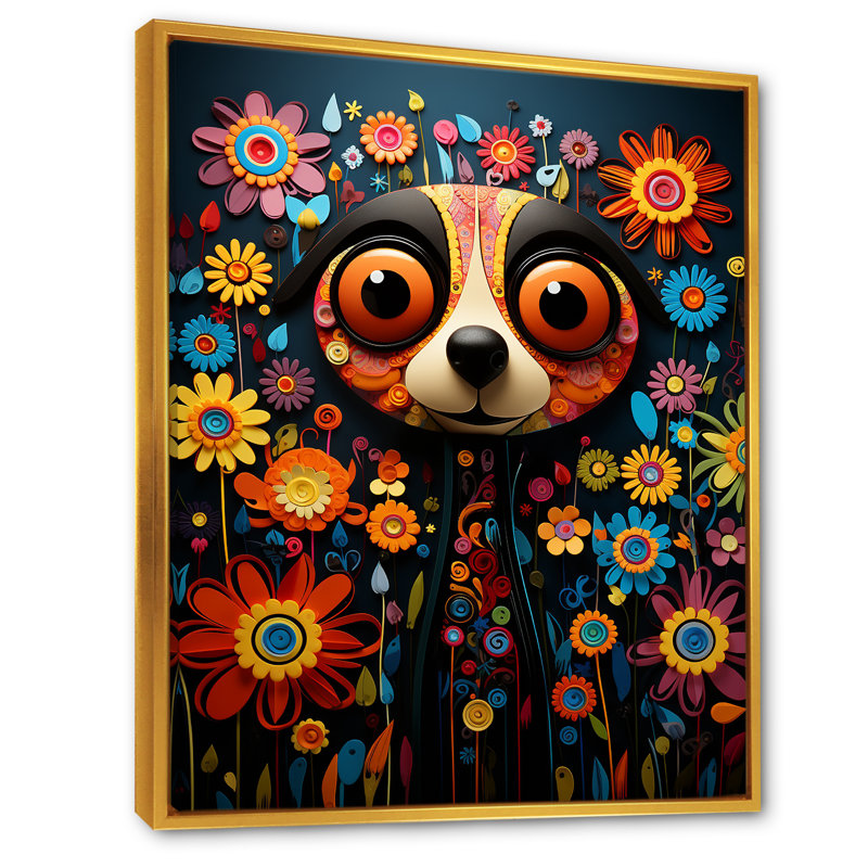 Curieux suricate collage amusant - art mural Meercat, Cadre flottant doré, H 32 po x l 16 po x P 1 po