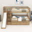 Lit superposé simple en bois avec lit gigogne, glissoire et escalier de rangement-129885255
