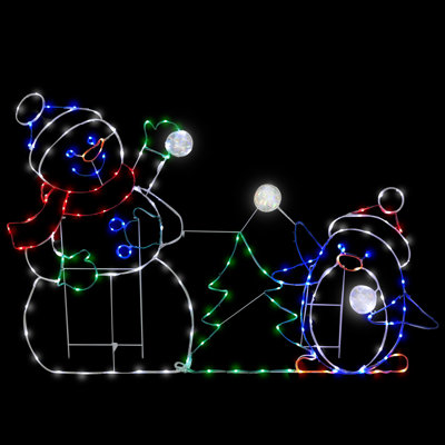 3.5' Snowman with Penguin Outdoor Christmas Décor with 197 Multi-Colour LED Lights with Motion