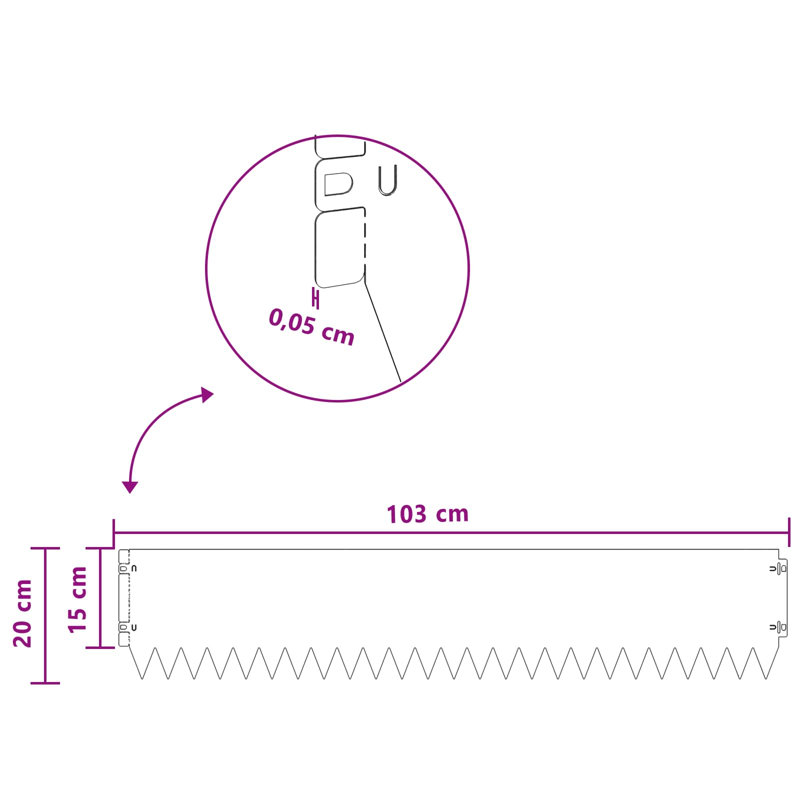 103 cm W Steel Lawn Edging Fencing, White, 20cm H x 103cm W