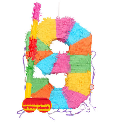 Fax Potato - Pinatas Number 9 Cardboard Pinata, Stick and Blindfold Set - W35cm x D7.5cm x H50cm - Multi