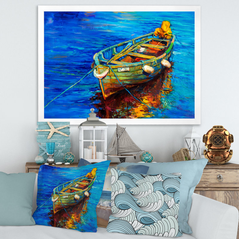 Bateaux qui reposent sur l'eau pendant un coucher de soleil chaud IV - peinture sur toile, H 30 po x l 40 po x 1,5 po