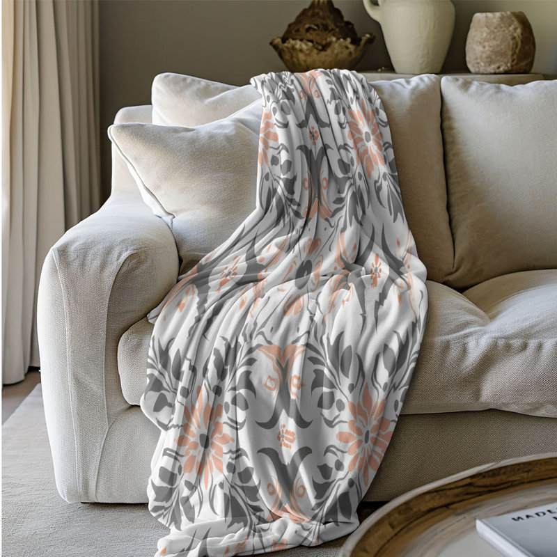 Couverture sherpa de qualité supérieure pêche et grise 1 pièce, Grand lit