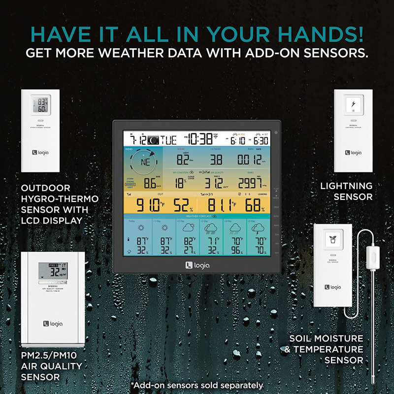 Logia 7-in-1 Wireless Weather Station with Solar Panel and Large Display