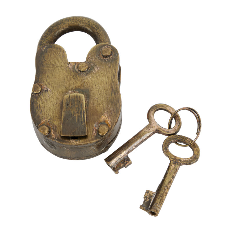 Dominick Lock And Key, 1" H x 2" W x 3" D, Brass