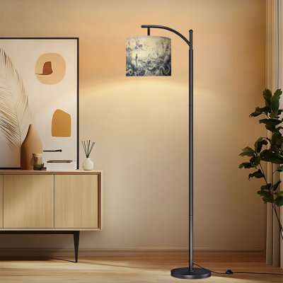Arc Floor Lamp with Adjustable Lampshade Blue Deep Sea Toile Sailing Ship Octopus Lighthouse Clouds Standing Lamp 3 Colour Temperatures Dimmable Tall Pole Lamp with Foot Switch for Bedroom