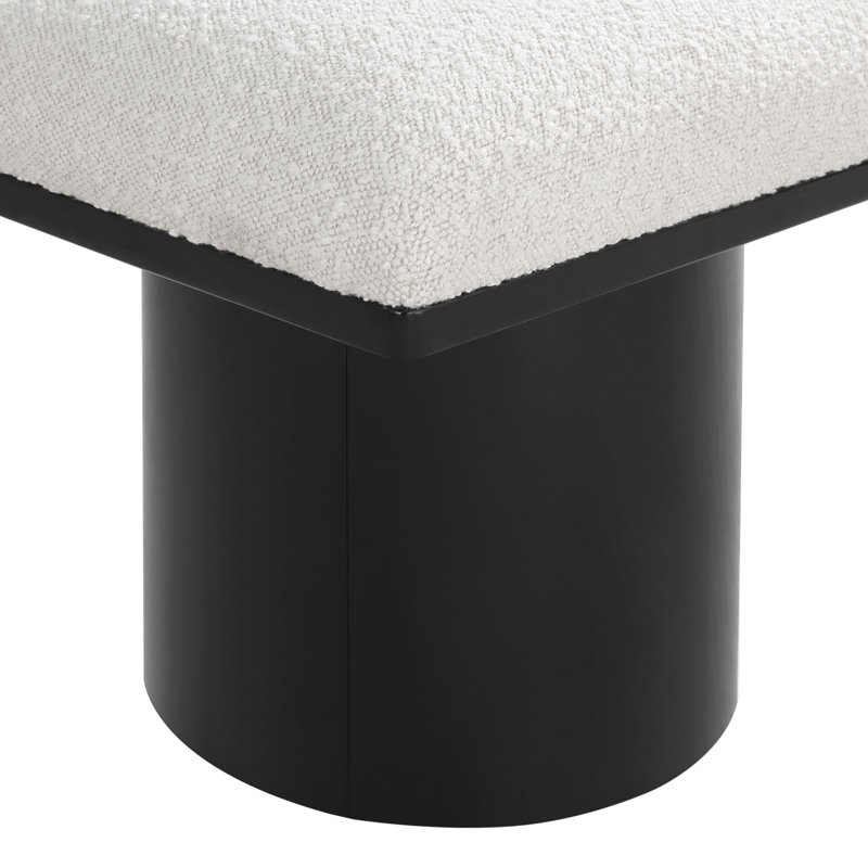 Tabouret de coiffeuse en bois massif Cniejo, Tissu crème bouclé, Noir
