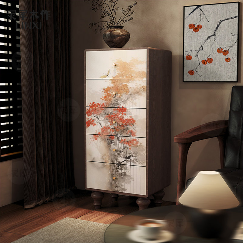 Armoire décorative en pin avec tiroirs de rangement, Noyer