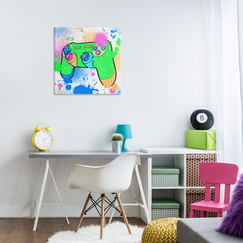 Art mural éclaboussé contrôleur de jeu par Marcus Prime, H 24 po x l 24 po