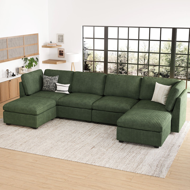 Hutcheson 131.4'' Wide U-Shaped Sectional Sofa Livingroom Storage Couch With Ottoman Removable Washable Cushion