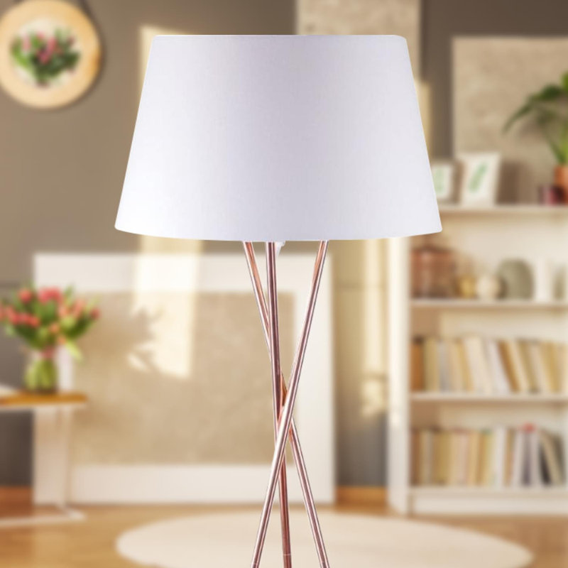 Casden 154cm Tripod Floor Lamp Set, Polished Copper, White