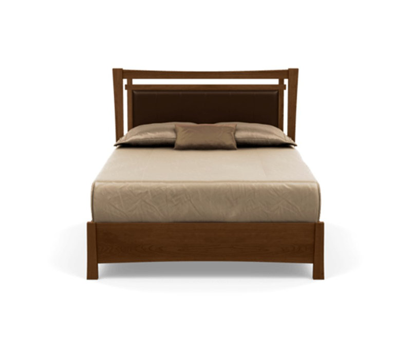 Monterey Leather Solid Wood Storage Bed, Queen, Coffee Leather, Saddle Cherry