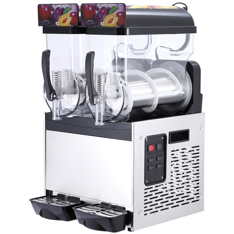 700W Commercial Slushy Machine 15Lx2 Double Tank, Stainless Steel Frozen Drink Maker with Self-Cleaning for Bar Restaurant Cafe Home Use, Black