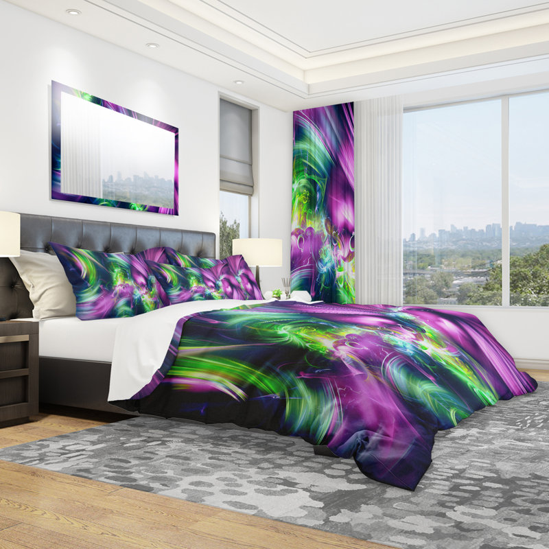 Green and Purple Shine - Ensemble de housse de couette abstrait - Polyester en microfibre