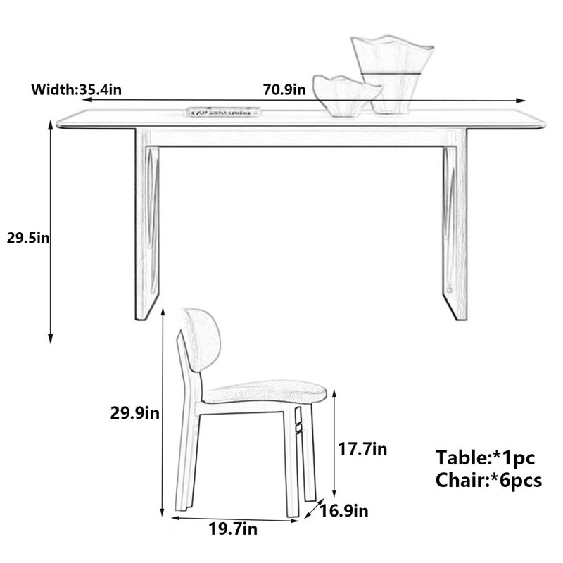 Table de salle à manger French Vintage, H 29,5 po x L 70,9 po x l 35,4 po