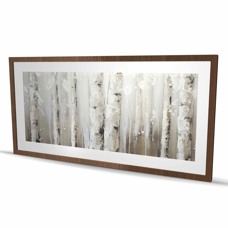 Bouleaux blancs sur fond gris - reproduction encadrée beige mat
