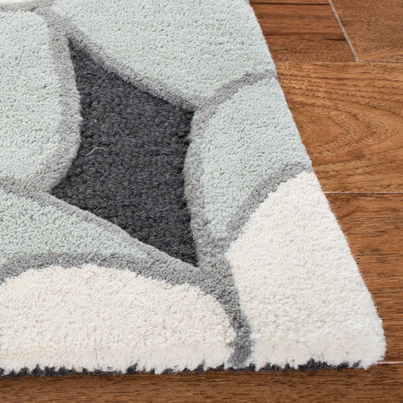 Tapis crème / ivoire / gris en laine touffeté à la main Asel, Tapis de couloir de 2 pi 6 po x 8 pi