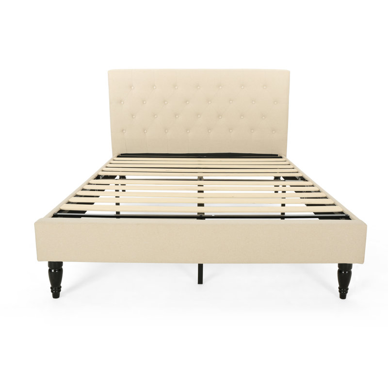 Cholet Tufted Upholstered Low Profile Platform Bed, Beige, Queen