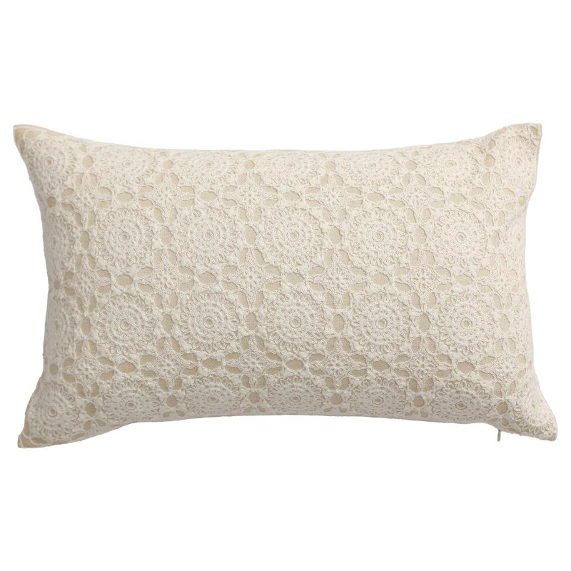 Geometric Pillow Cover, 12"H x 20"W, Rectangular, White Geometric
