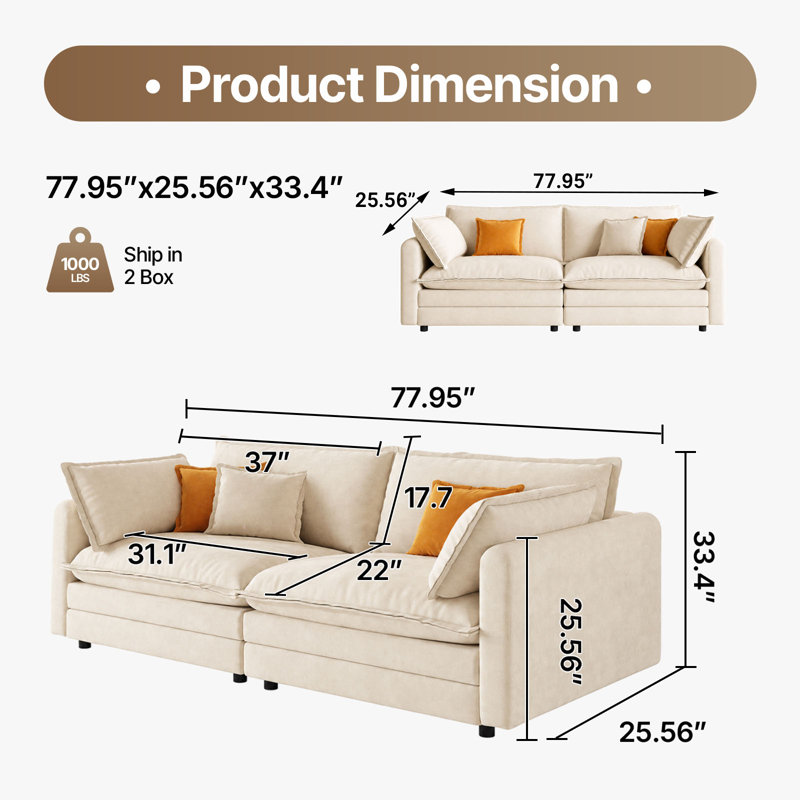 Canapé modulaire 77,95 po, Beige