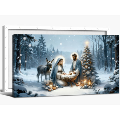 "Grande scène de la Nativité", reproduction d'art sur toile encadrée, affiche de Noël religieuse, décoration de salle de conférence, affiche de Noël, 24 x 48 pouces
