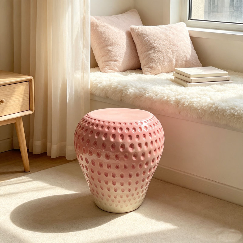 Table d'appoint en résine en forme de fruit, L 12,80 po x P 12,80 po x H 13,40 po, Rose