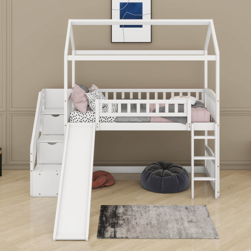 Lit mezzanine simple avec glissade, Blanc