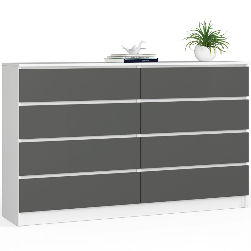 Helbon 8 - Drawer Chest of Drawers, White/Graphite Gray