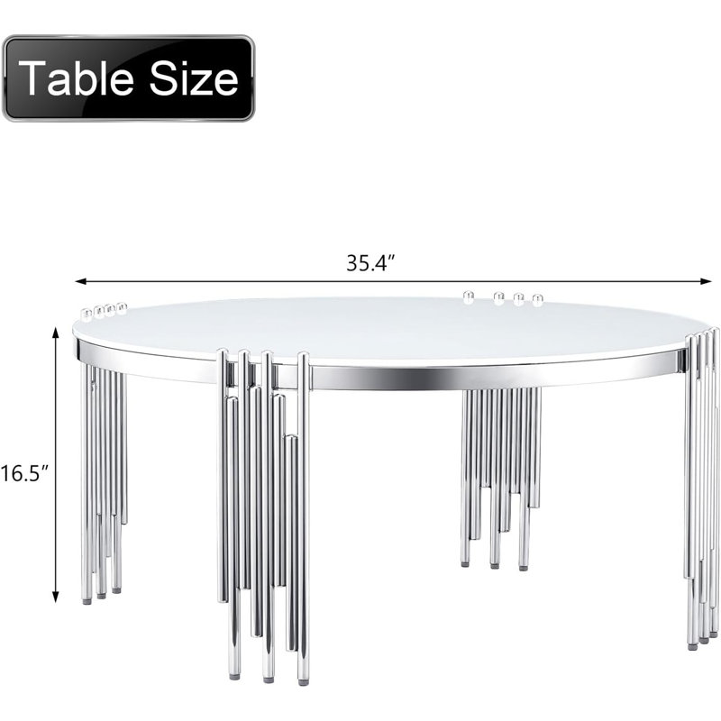 Ensemble de table de salon et de verre 2 pièces, Argent argent, Blanc / Blanc