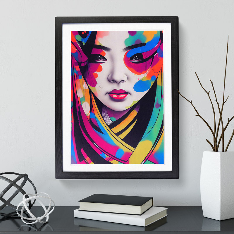 Geisha Dripping Paint No.2 - Single Picture Frame Print, Black, 64cm H x 46cm W x 2cm D