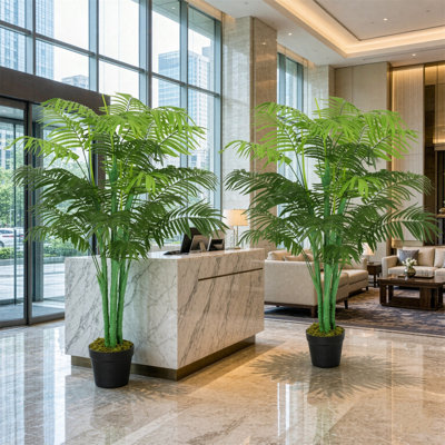 125 cm H Faux Palm Tree Plant in Cement Freestanding Planter