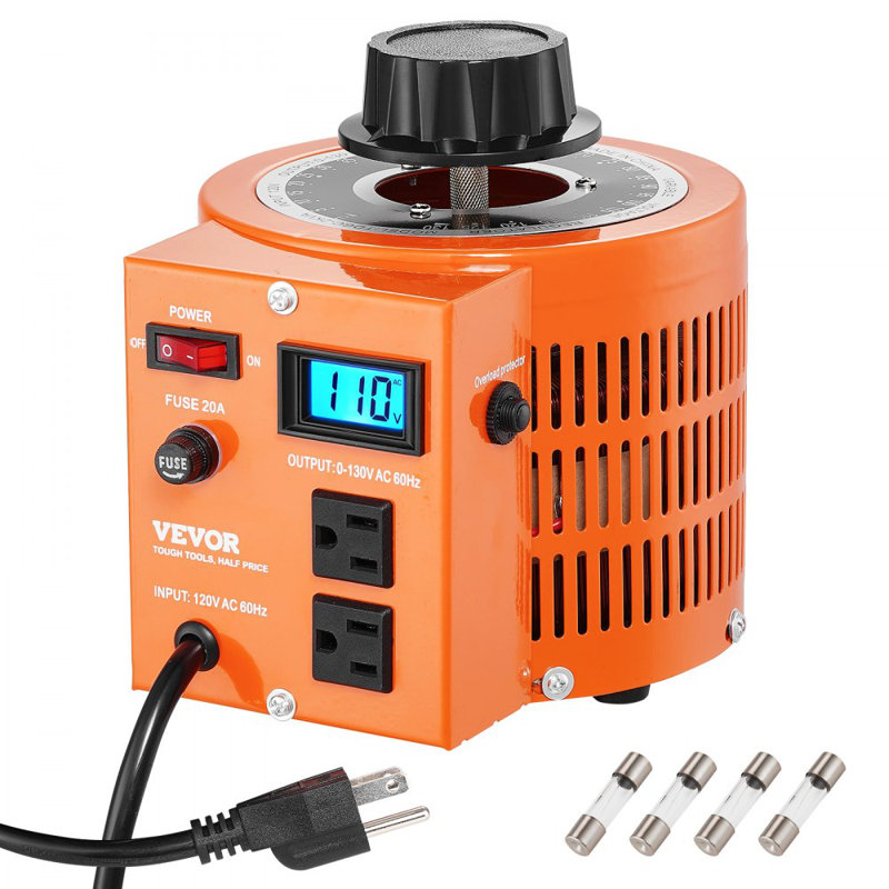 Transformateur de tension variable automatique 2000VA, 15,3 ampères, 110V entrée 0-130V sortie régulateur de tension CA, avec écran LCD 4 fusibles supplémentaires Interrupteur de contrôle thermique pour le bureau industriel à domicile