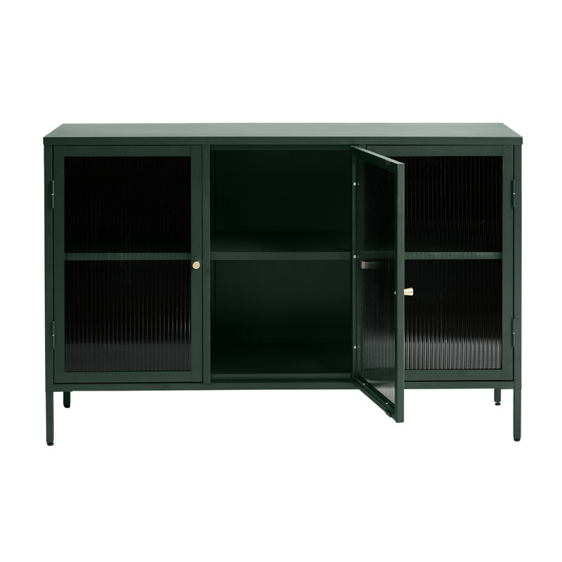 Green Steel and Glass 52'' Sideboard with Gold Hardware