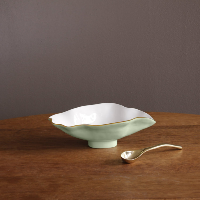 Petit bol ovale avec cuillère Encanto Claire, Vert / Blanc / Or