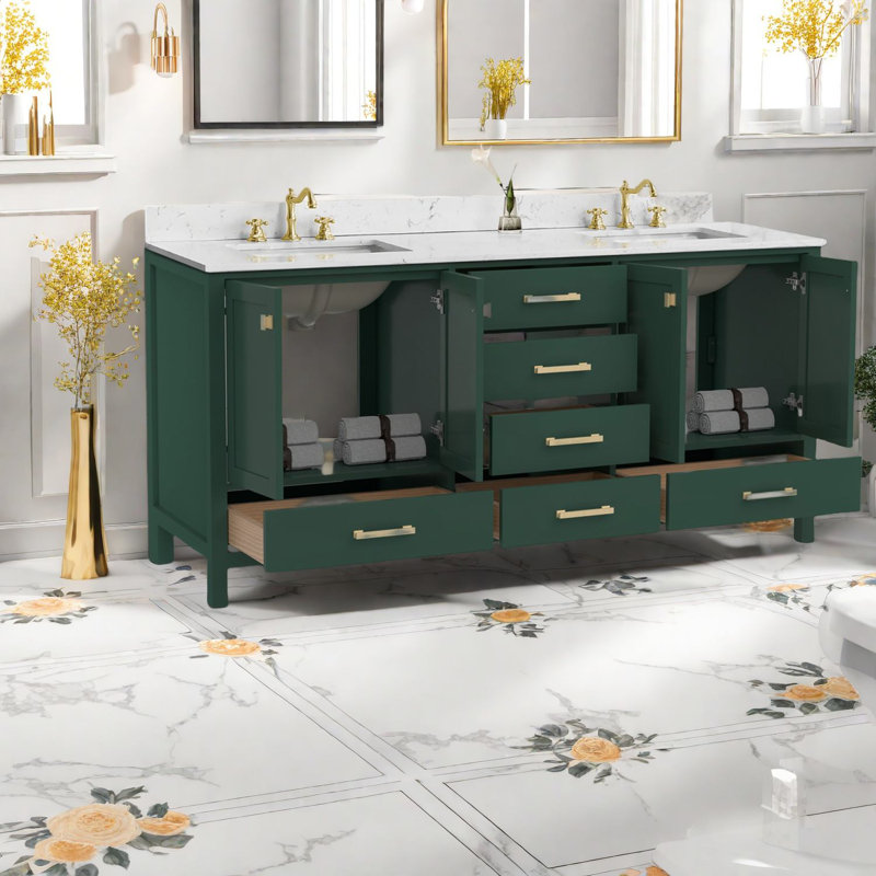Meuble-lavabo et lavabo en bois de qualité supérieure, lavabo double vert moderne, parfait pour le rangement dans la salle de bain