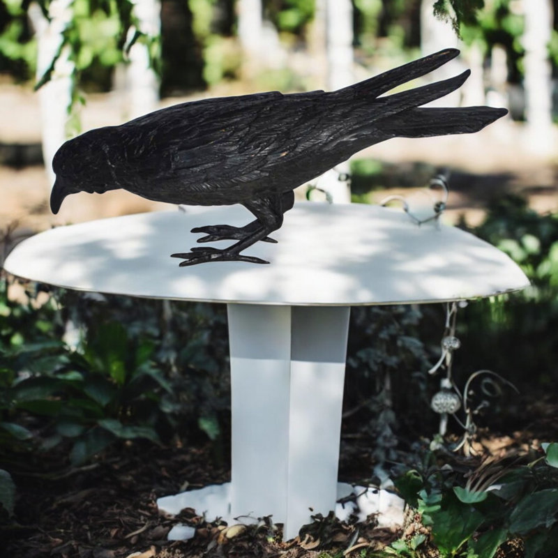 Statue de corbeau de l'Ouest en bronze avec tête en bas, sculpture de la faune Hylan, L 22 po x l 6 po x H 11 po