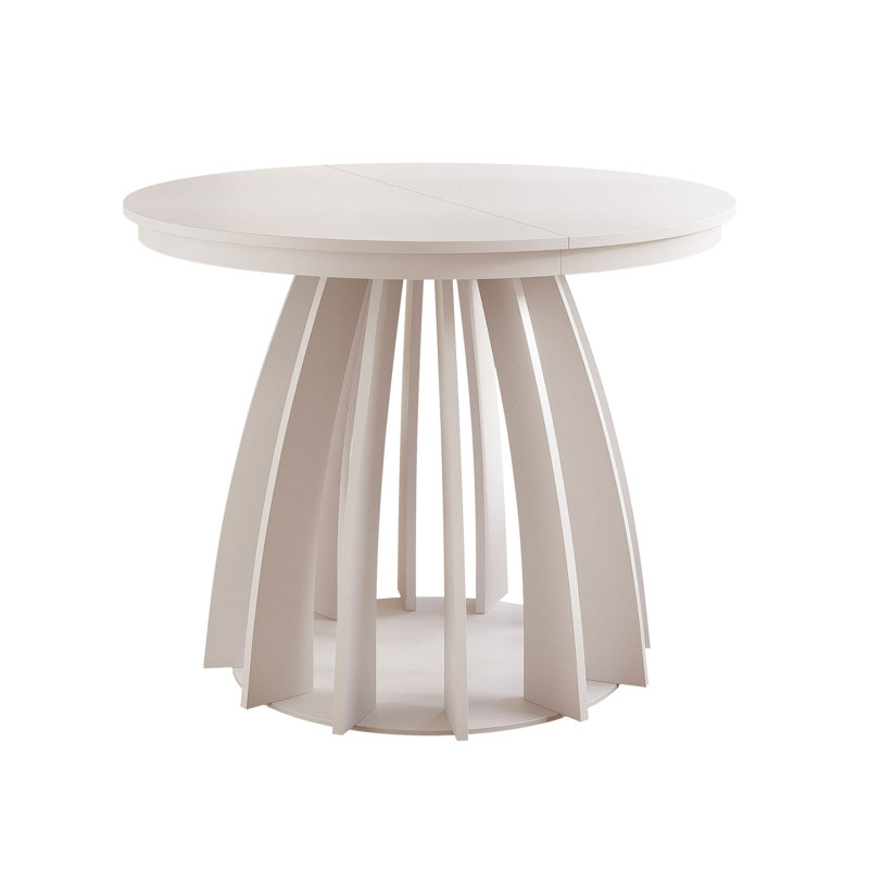 Extendable Round Dining Table, Beige, Beige